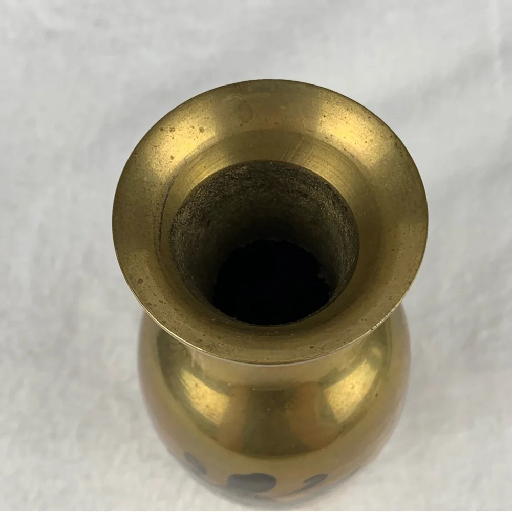 Vintage Brass Bud Vase with‎ etched floral design 6 Inches Tall Original Patina